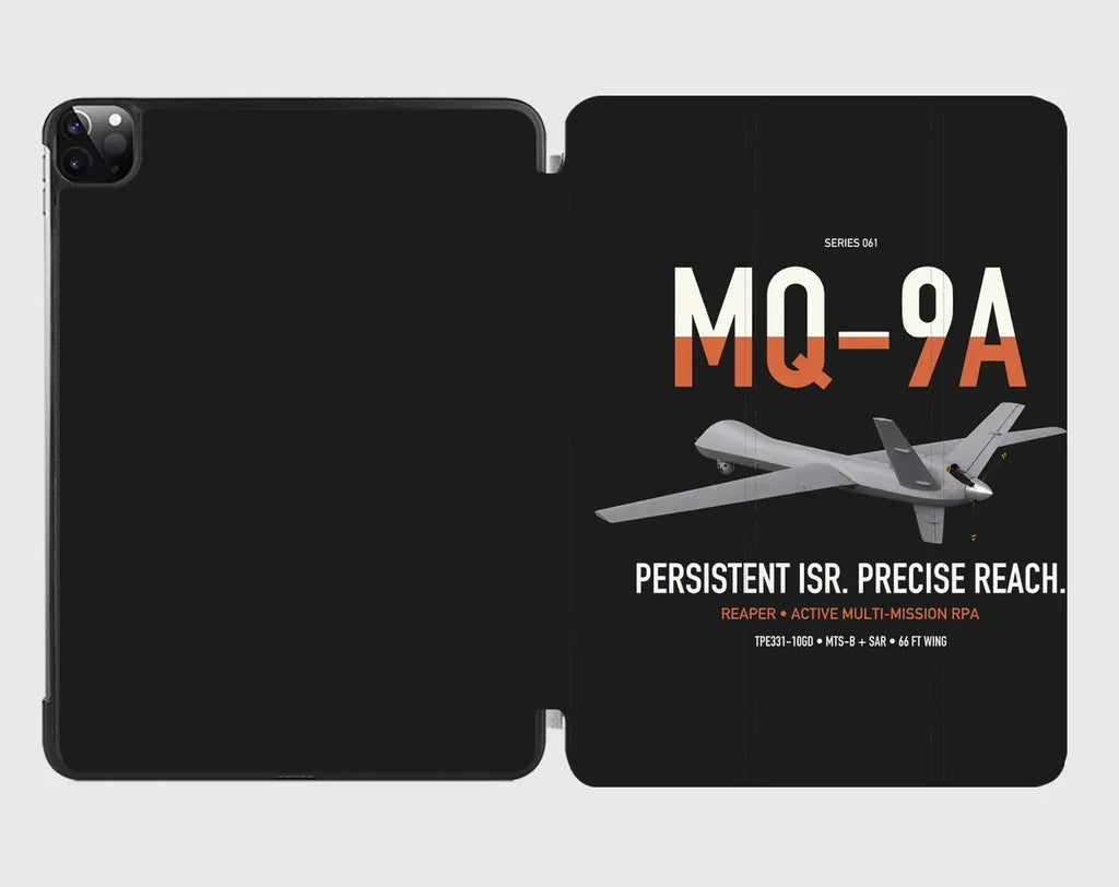 MQ-9A Reaper design on black ipad tablet case