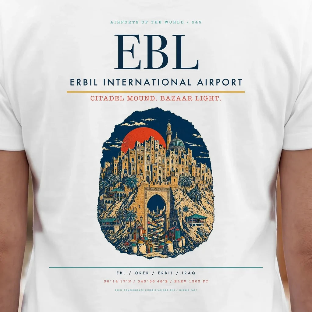 Erbil International Airport (EBL) double-side t-shirt design close-up cover