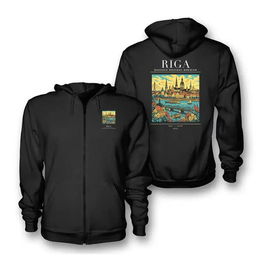 RIGA - Poster - Zipped Hoodie - Black