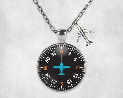 Heading aviation necklace, stainless steel body with engraved detail.