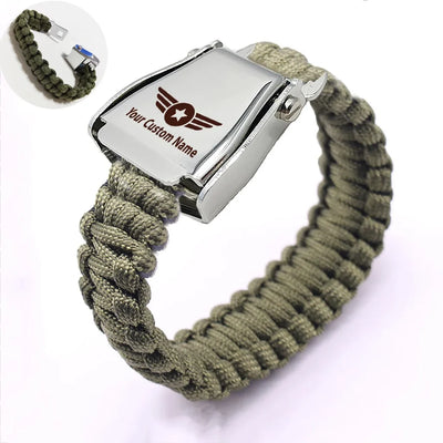 Custom Name (Badge 4) aviation seat-belt buckle bracelet, real seat-belt webbing.