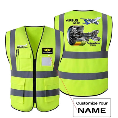 Airbus A380 & GP7000 Engine aviation design printed on high-visibility reflective fabric reflective vest.