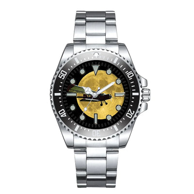 Side view of Antonov-2 With Moon Luxury Aviators aviation aviator watch in premium stainless steel, polished finish.