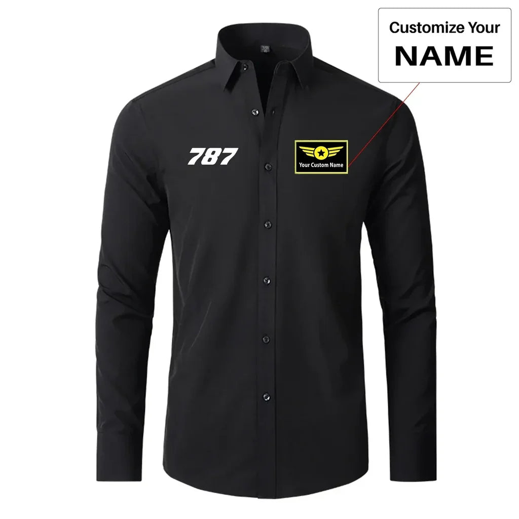 Boeing 787 Flat Text aviation design printed on soft cotton long-sleeve 2D shirt.