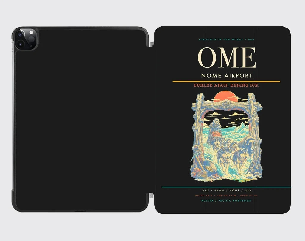 Nome Airport (OME) design on black ipad tablet case