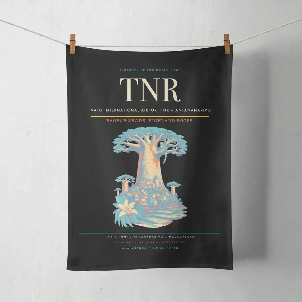 Ivato International Airport (TNR) design on black towel