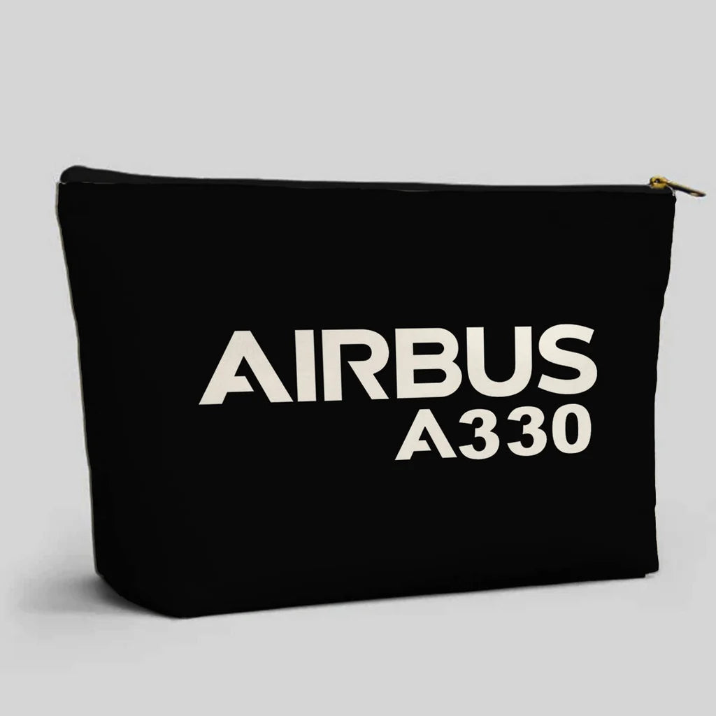 Airbus A330 & Text aviation zipper pouch in durable polyester.