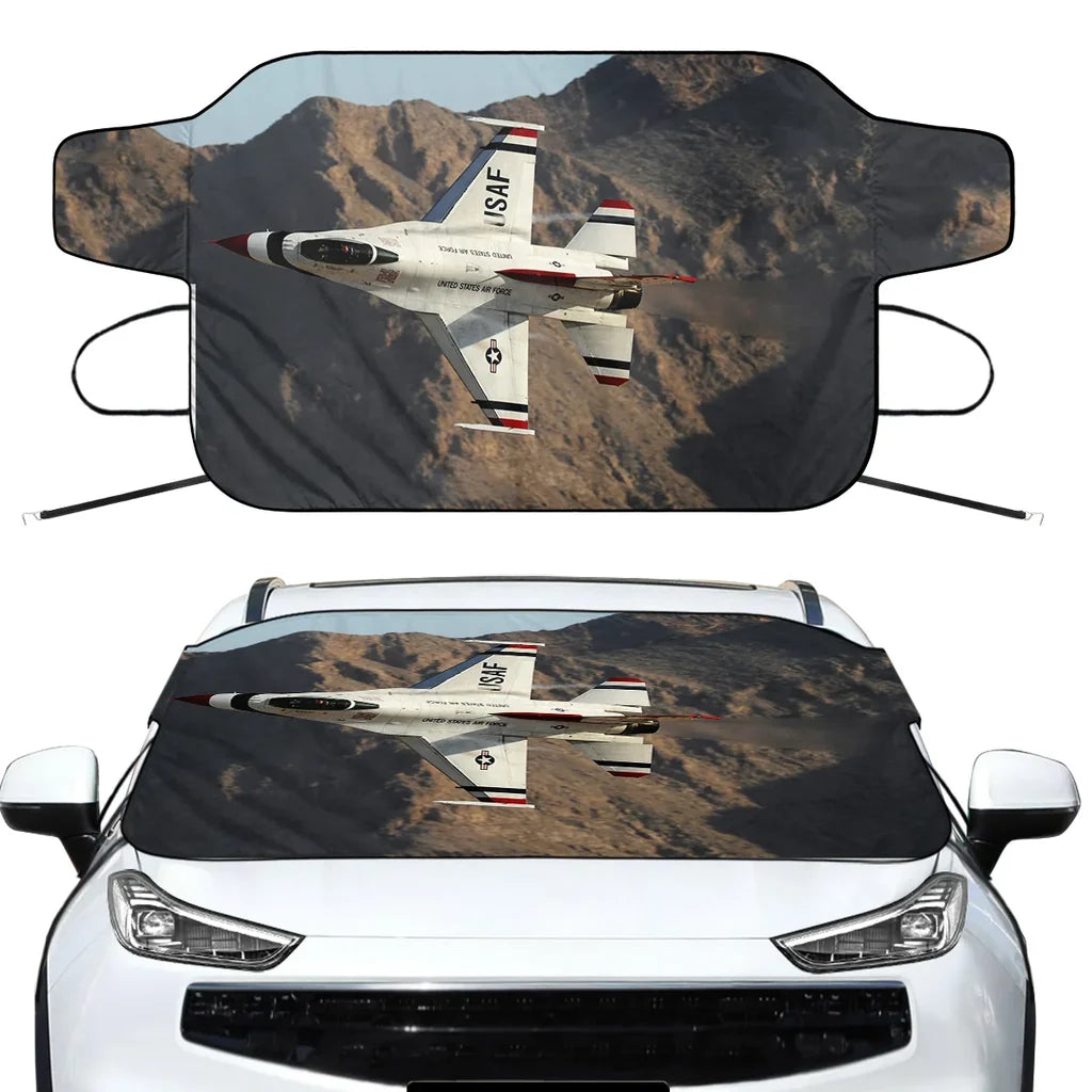 Amazing Show by Fighter Jet 16 Car aviation design on car windshield cover.