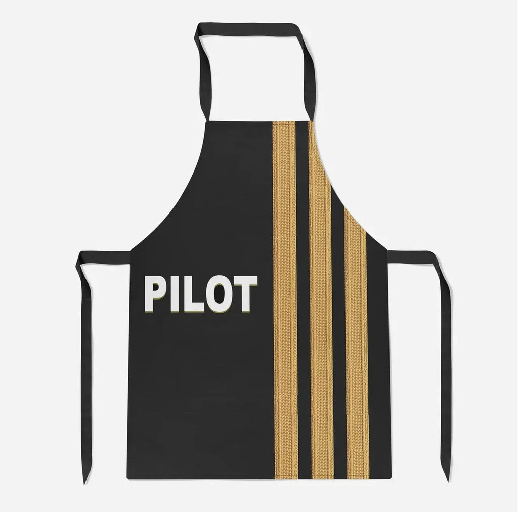 PILOT & Epaulettes 3 Lines aviation design on durable cotton blend kitchen apron.