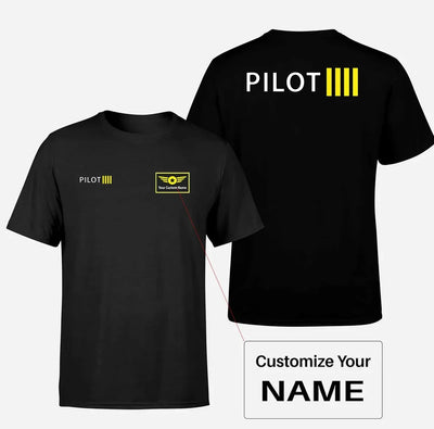 Pilot & Stripes (4 Lines) aviation design printed on soft cotton double-side print T-shirt.