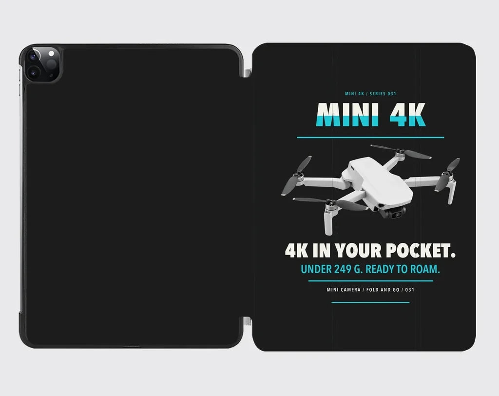 DJI Mini 4K design on black ipad tablet case