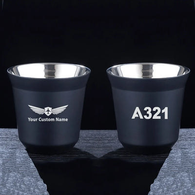 Airbus A321 Flat Text aviation design on double-wall coffee mug, vacuum-insulated double-wall.
