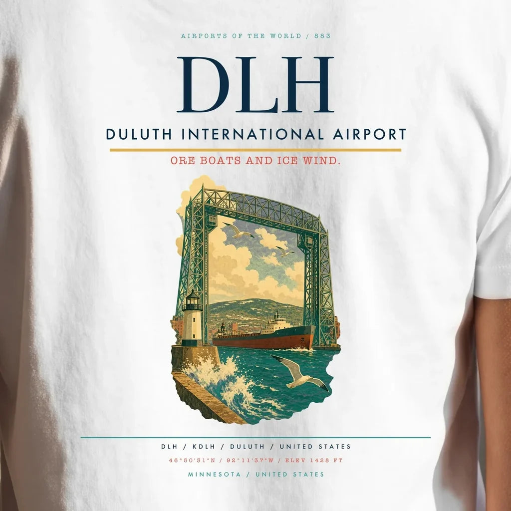 Duluth International Airport (DLH) double-side t-shirt design close-up cover