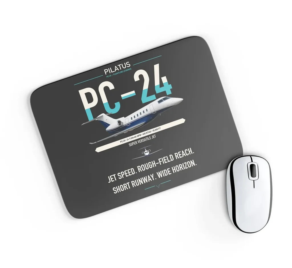 Pilatus PC-24 design on black rectangle mouse pad