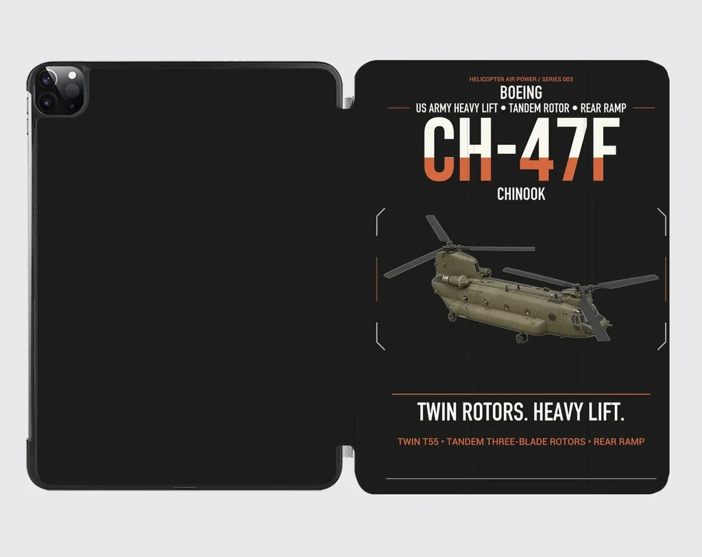 Boeing CH-47F Chinook design on black ipad tablet case
