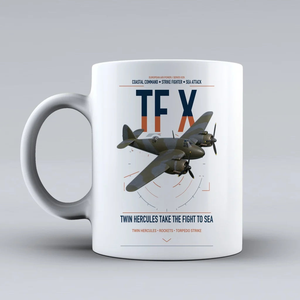 Bristol Beaufighter TF X design on white ceramic mug, double-side print