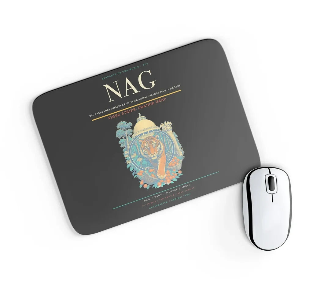 Dr. Babasaheb Ambedkar International Airport (NAG) design on black rectangle mouse pad