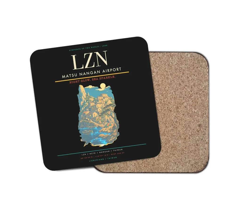 Matsu Nangan Airport (LZN) design on black 1 piece coaster