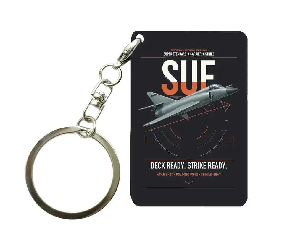 Dassault Super Étendard design on black designed key chain, double-side print