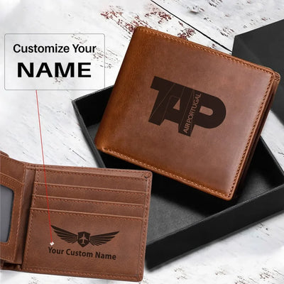 TAP Portugal Airlines aviation design laser-engraved leather wallet, leather construction.