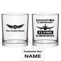 Thumbnail for Flying is Importanter aviation design on whiskey glass, special-edition crystal cut.