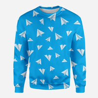 Thumbnail for Paper Airplanes (Blue) aviation design printed on soft cotton blend 3D sweatshirt.