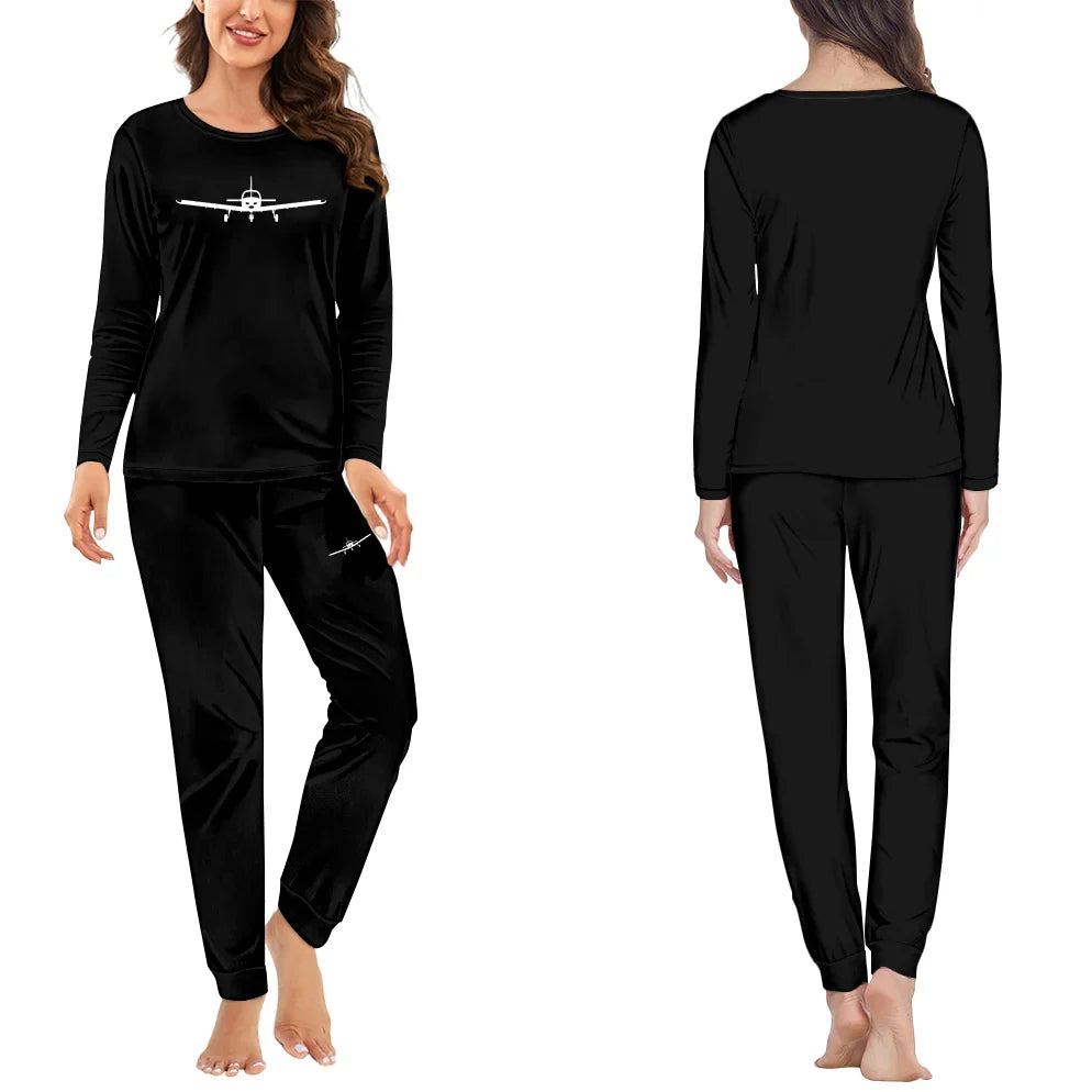 Piper PA28 Silhouette Plane women pajamas - Black