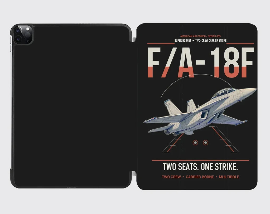 F-A-18F Super Hornet design on black ipad tablet case