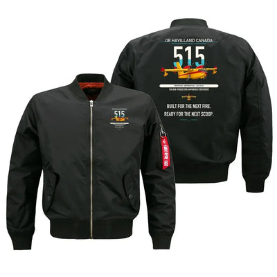 De Havilland Canadair 515 design on black bomber jacket, double-side print