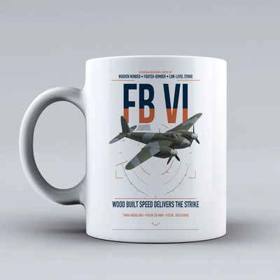 de Havilland Mosquito FB VI design on white ceramic mug, double-side print