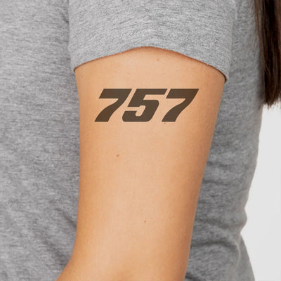 Boeing 757 Flat Text aviation temporary tattoo in skin-safe adhesive paper.