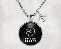 Thumbnail for Speed Is Life aviation-themed necklace, polished stainless steel.