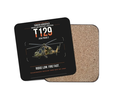 Turkish Aerospace T129 ATAK Phase 2 design on black 1 piece coaster