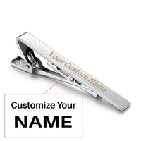 Thumbnail for Custom Name aviation tie clip, stainless steel body with engraved detail.