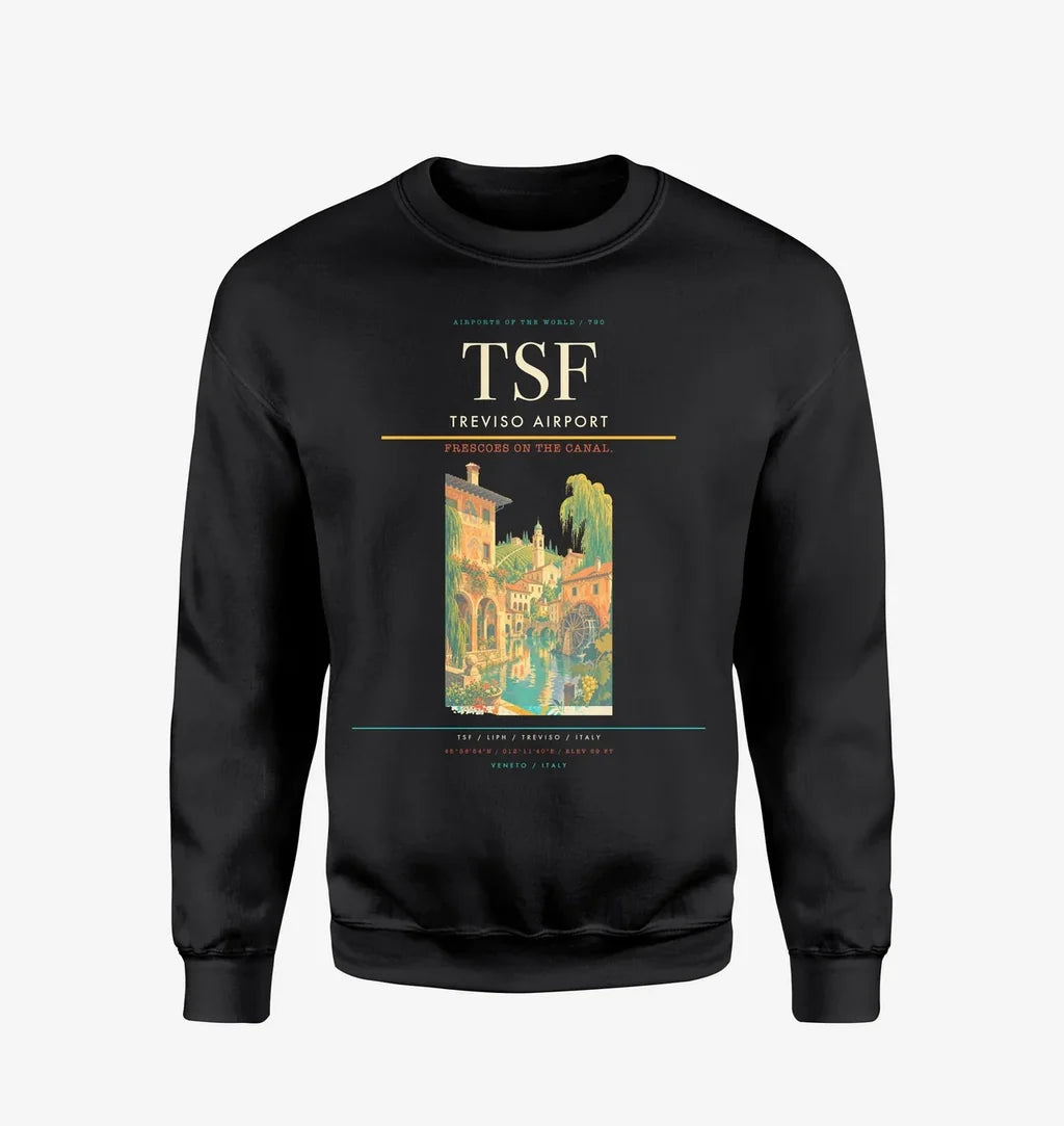 Treviso Airport (TSF) design on black sweatshirt