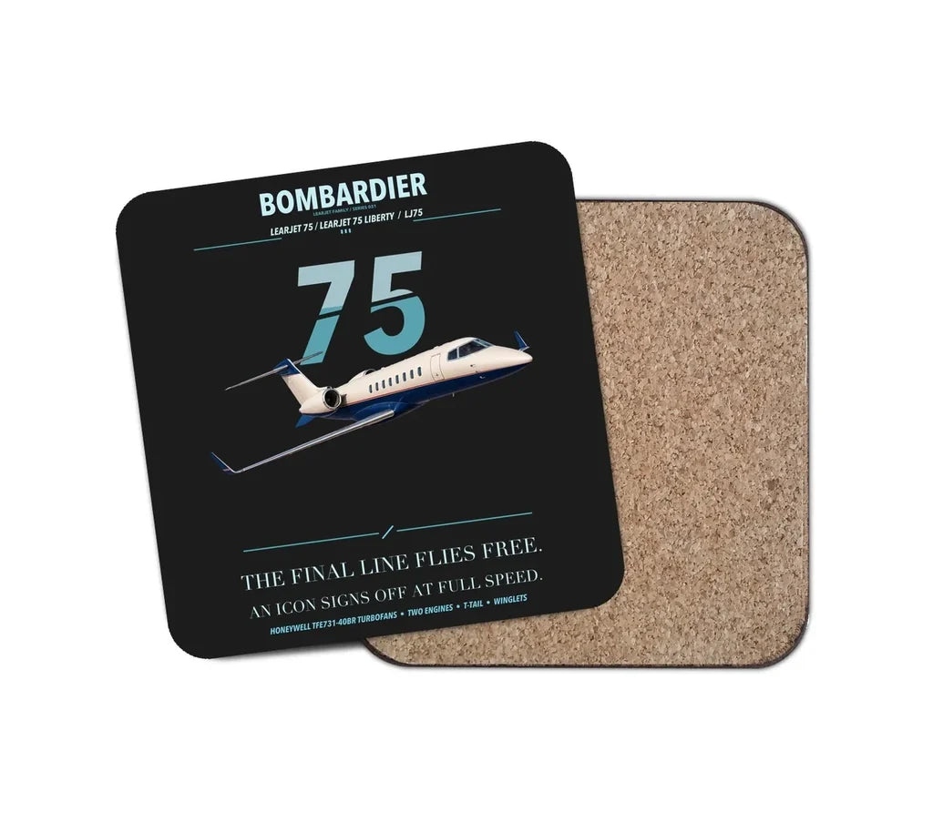 Bombardier Learjet 75 Liberty design on black 1 piece coaster