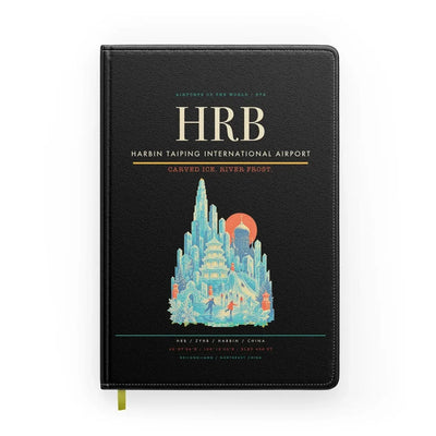 Harbin Taiping International Airport (HRB) design on black notebook