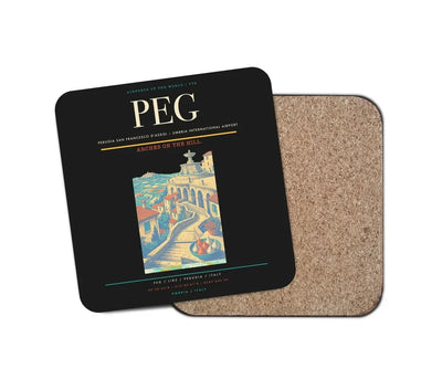 Perugia San Francesco d'Assisi – Umbria International Airport (PEG) design on black 1 piece coaster