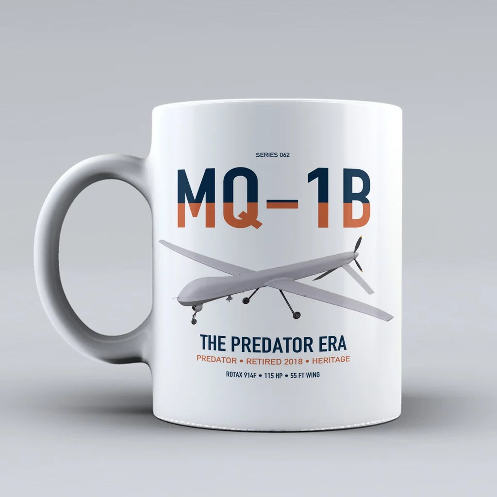 MQ-1B Predator design on white ceramic mug, double-side print