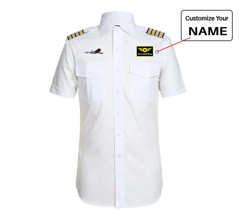 Multicolor Airplane aviation design printed on crisp poplin cotton pilot uniform shirt.