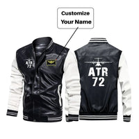 Thumbnail for ATR-72 & Plane aviation design printed on genuine leather with modern tailored fit stylish leather jacket.