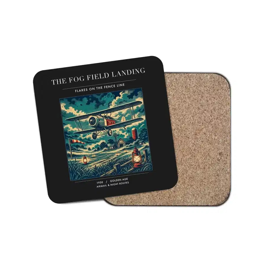 The Fog Field Landing - Designed Coasters design on black 1-piece