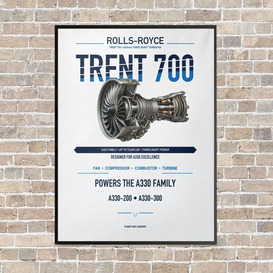 TRENT 700 vertical canvas print - framed - white background