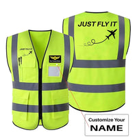 Thumbnail for Just Fly It aviation design printed on high-visibility reflective fabric reflective vest.