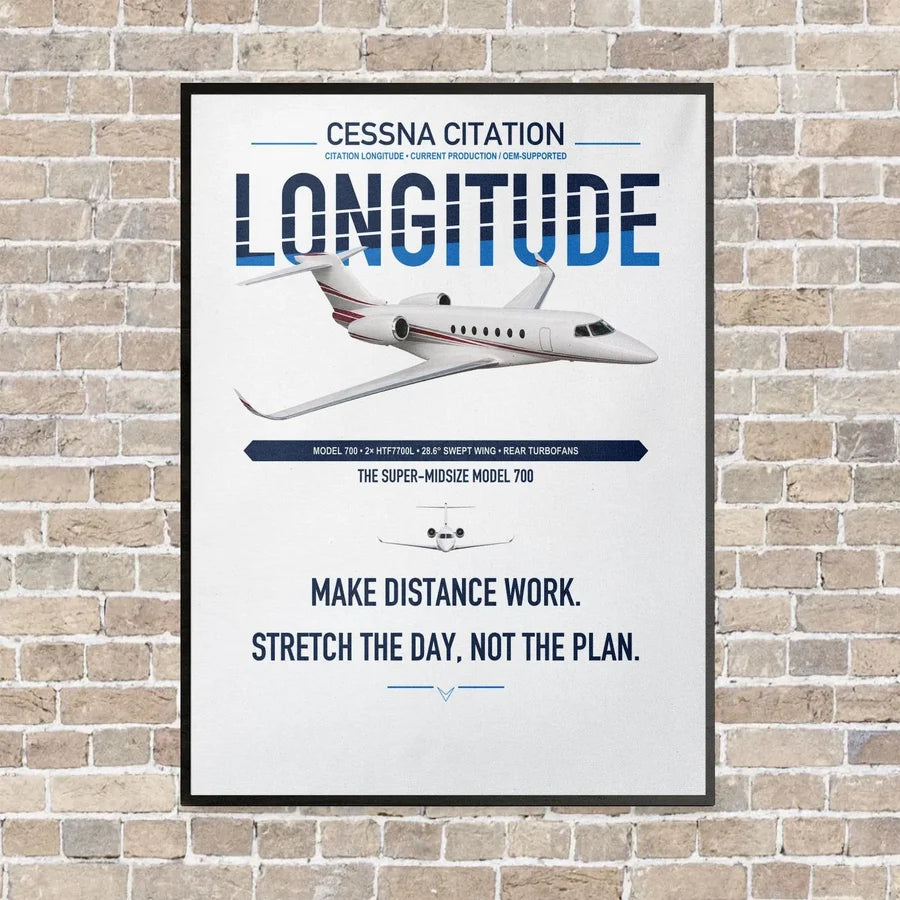 Cessna Citation Longitude vertical canvas print - framed - white background