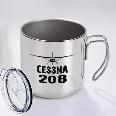 Cessna 208 & Plane aviation design on portable mug, vacuum-insulated double-wall.