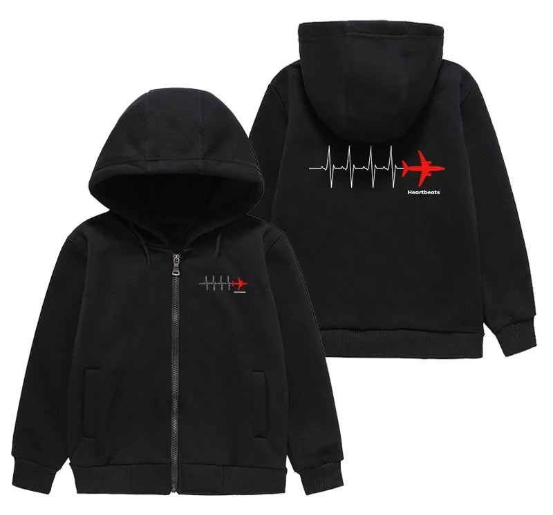 Aviation Heartbeats "CHILDREN" aviation print on kids soft cotton blend zipped hoodie.
