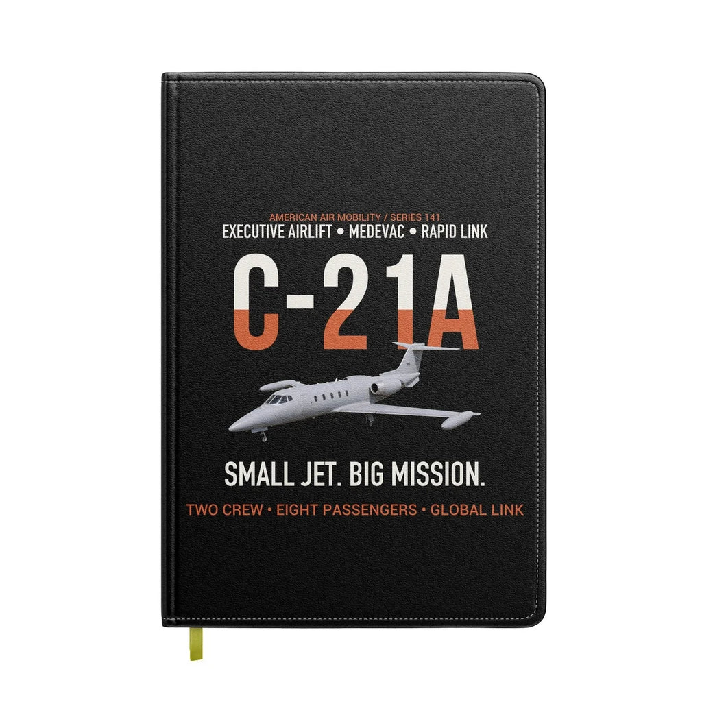 C-21A Learjet Small Jet Big Mission design on black notebook
