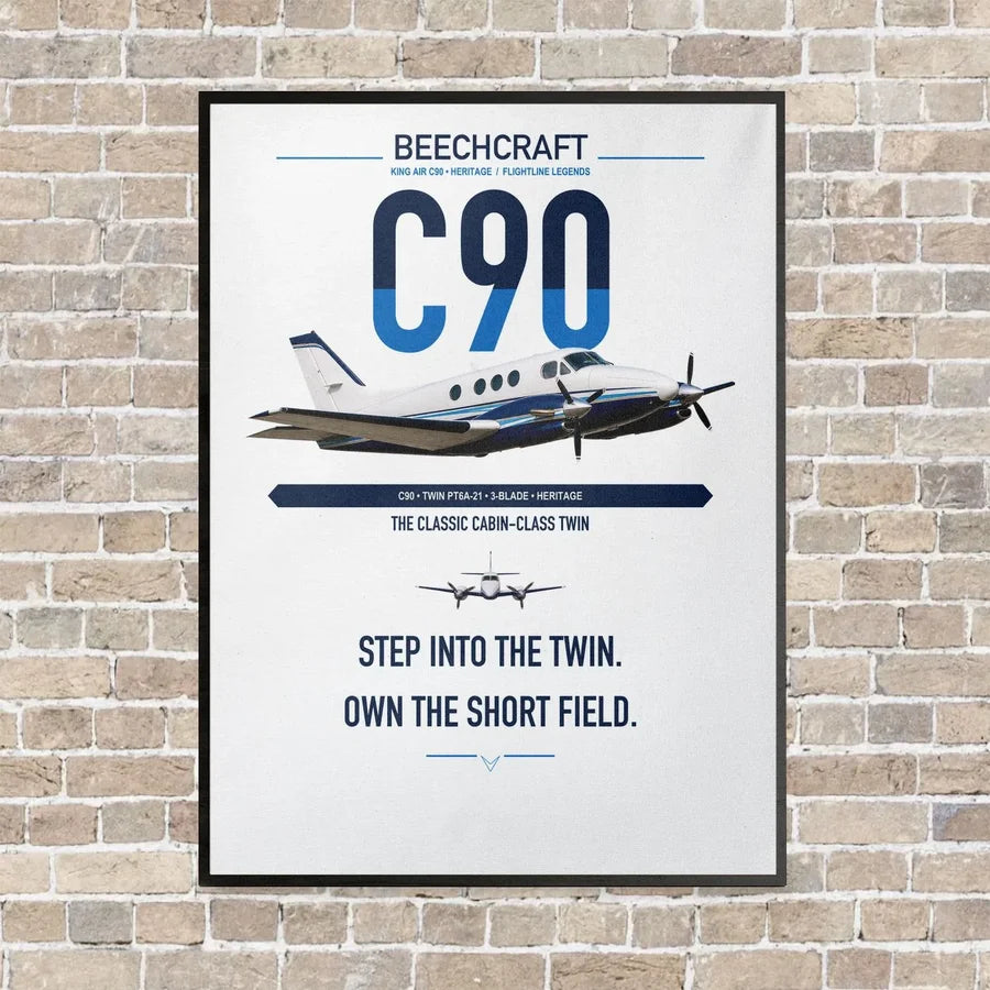 Beechcraft King Air C90 vertical canvas print - framed - white background