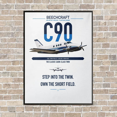 Beechcraft King Air C90 vertical canvas print - framed - white background